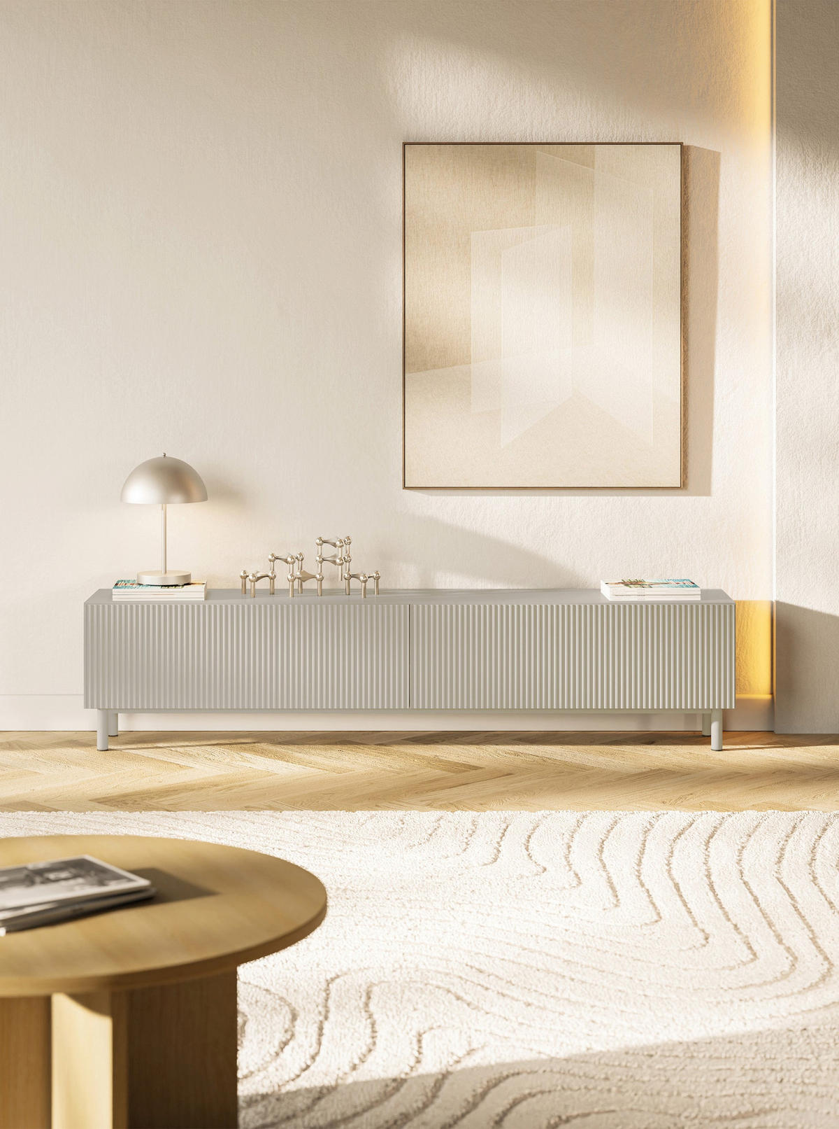 TV-LOWBOARD Veldio New Greige 175 cm - Taupe, Holzwerkstoff/Metall (175.6/46.5/31.6cm) - Selsey