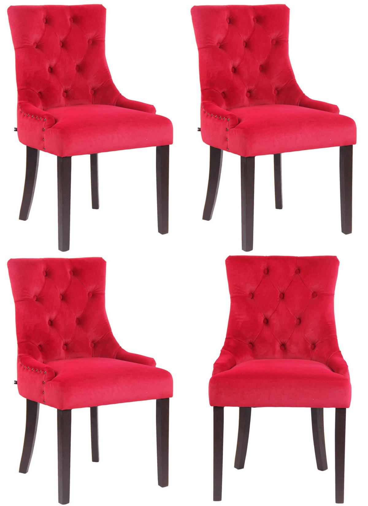 WOHNZIMMERSTUHL 4er Set Samt rot - Rot, Holz/Textil (55/92/58cm) - CLP