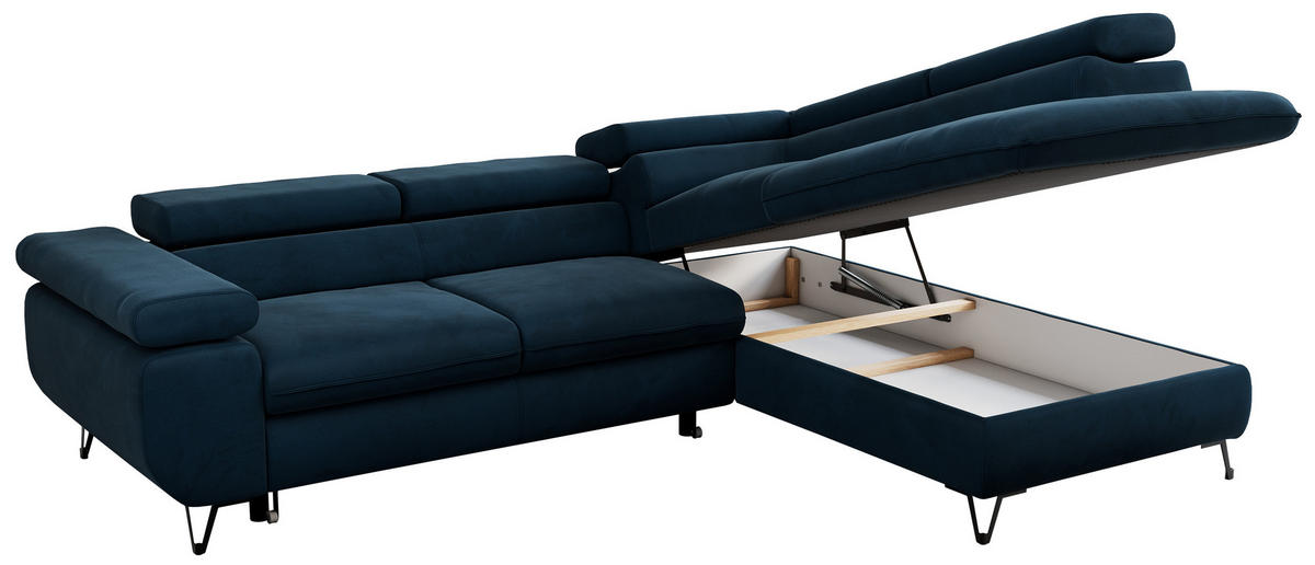 ECKSOFA PEDRO L Dunkelblau Velvet - Rechts Seite - Schwarz/Dunkelblau, Textil/Metall (273/208cm) - MKS