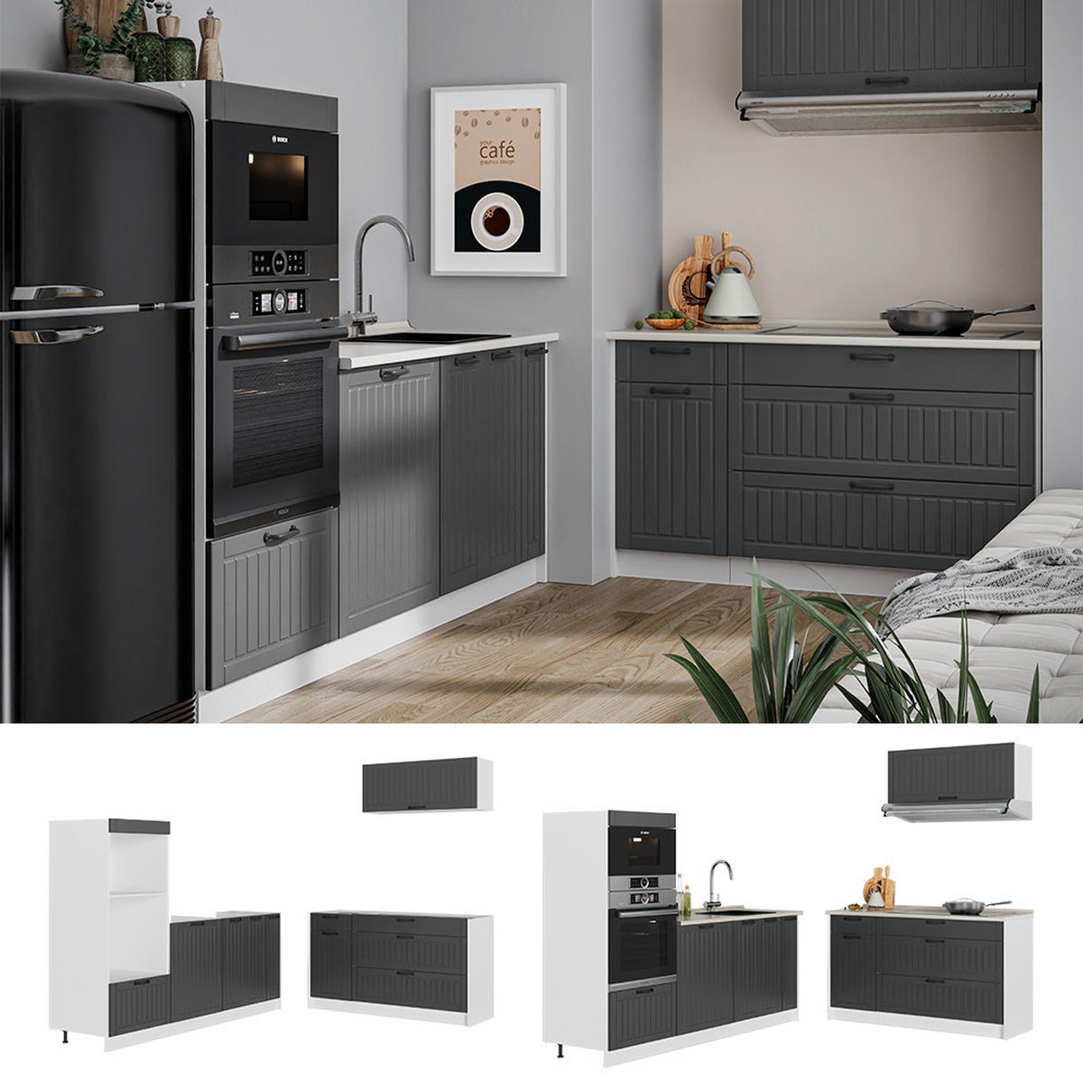 KUCHYŇA Fame-Line, Tmavo-sivá/biely, 340 cm, AP Marble - biela/tmavosivá, kompozitné drevo (340/153.6/60cm) - Vicco