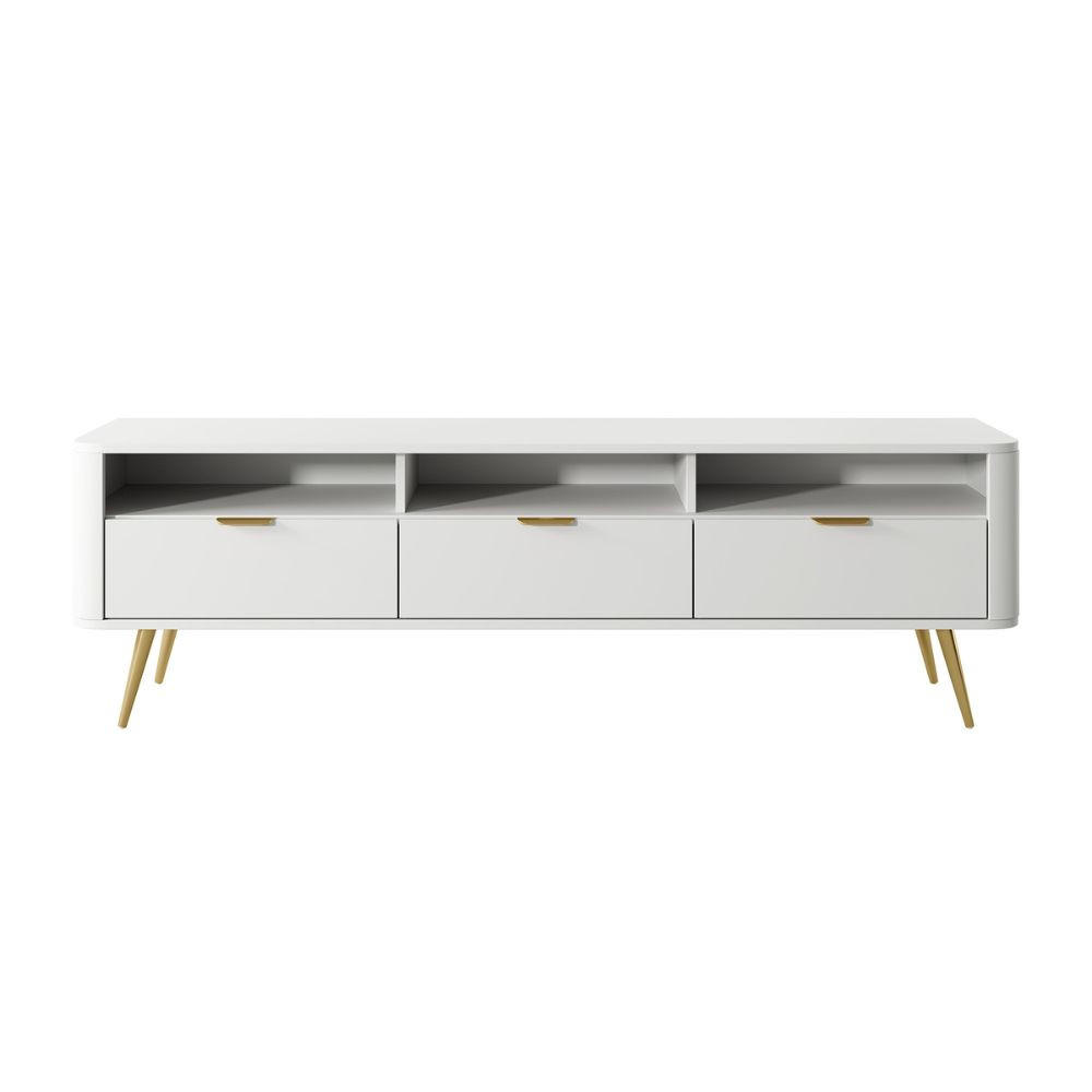 TV-SCHRANK Oval Weiß mit 3 Schubladen 160 cm - Goldfarben/Weiß, Holzwerkstoff/Metall (162/49/38cm) - Selsey