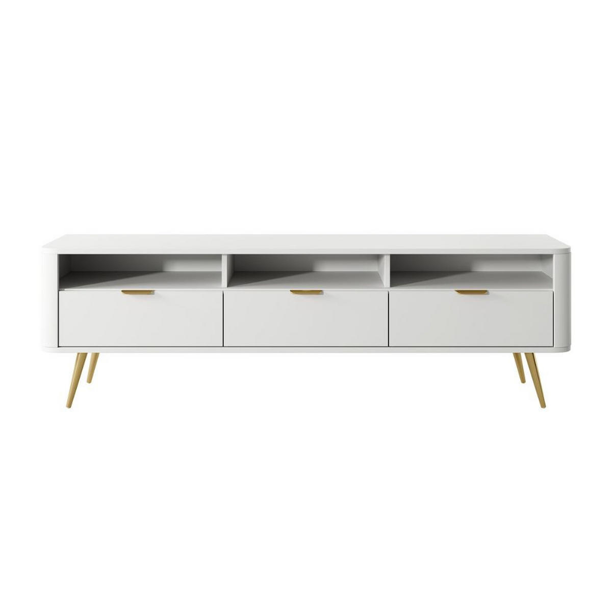 TV-SCHRANK Oval Weiß mit 3 Schubladen 160 cm - Goldfarben/Weiß, Holzwerkstoff/Metall (162/49/38cm) - Selsey