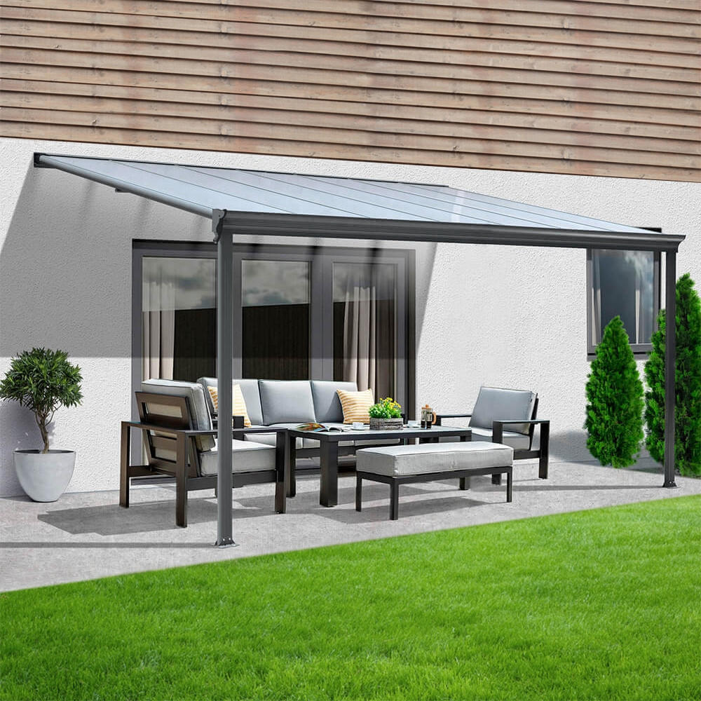 TERRASSENÜBERDACHUNG SOLIS - Farbe: Grau, Größe: 312 x 303 x 226 / 278 cm - Grau, Kunststoff (312/278/303cm) - Home Deluxe