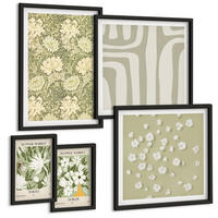 BILDER SET 5er Set - 50x50 cm & 20x30 cm & 40x60 cm Schwarzer Rahmen - Boho-Pflanzenkompositionen in Pastellfarben - Schwarz, Kunststoff (40/60cm) - TULUP