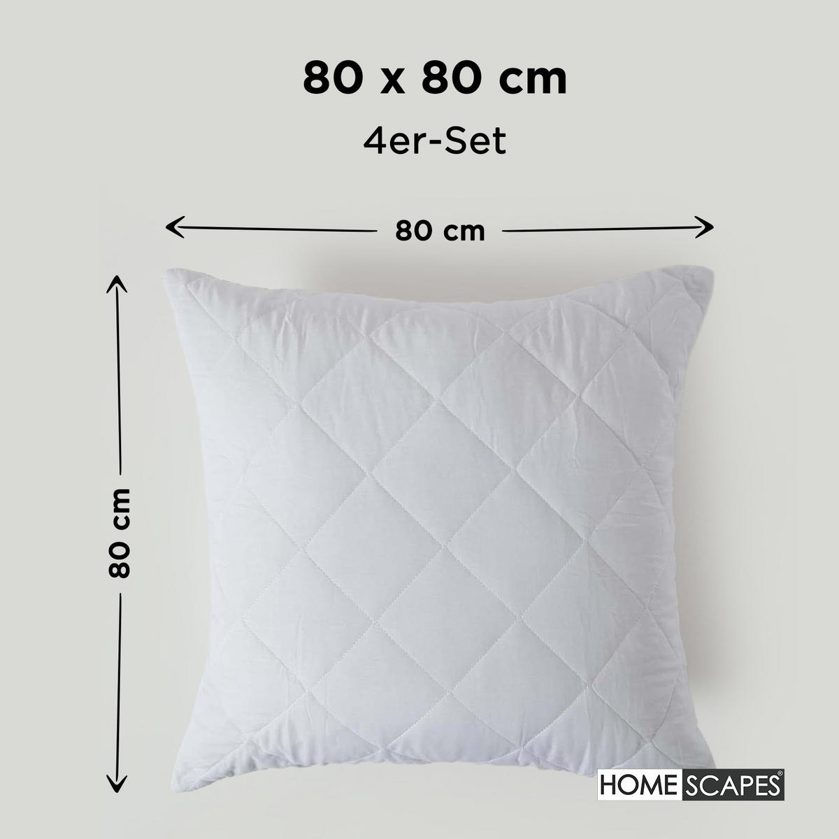 KISSENSCHONER gesteppt 80/80 cm, 4er-Set, mit Reißverschluss - Weiß, Textil (80/80cm) - Homescapes