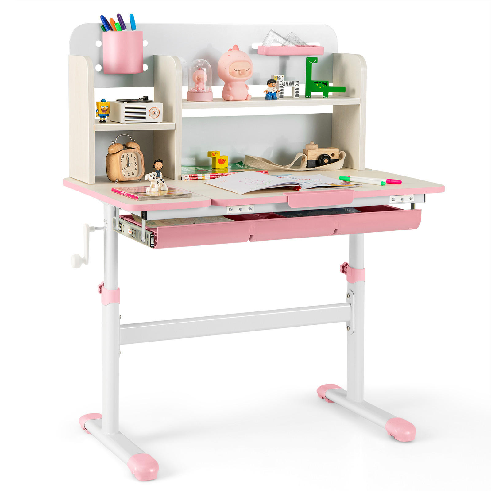 KINDERSCHREIBTISCH Höhenverstellbarer rosa - Pink, Metall (80/88/51cm) - COSTWAY