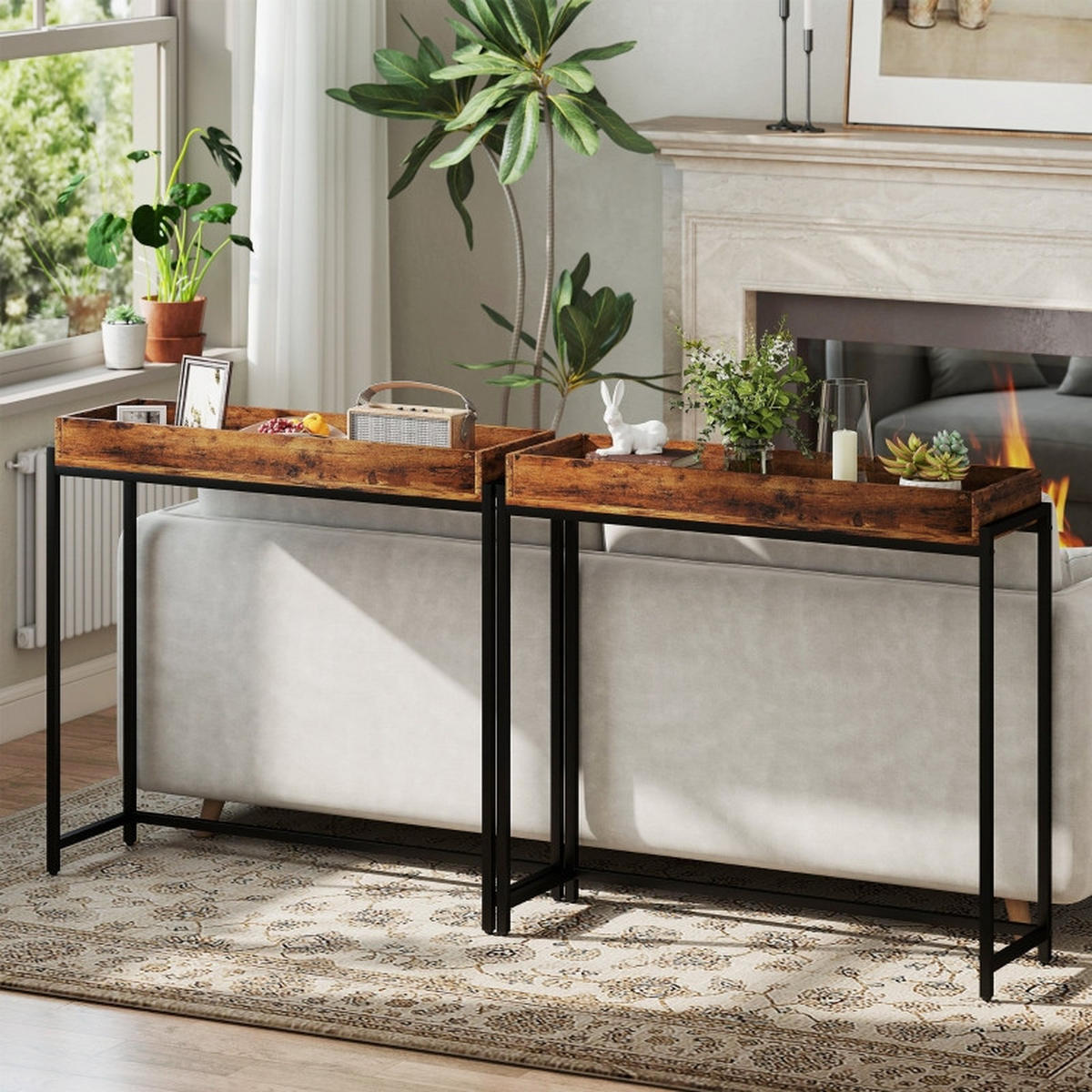 KONSOLENTISCH 100/30/91 cm rustic braun aus Holz mit Schutzgitter - Braun, Holz (100/30/91cm) - OKWISH