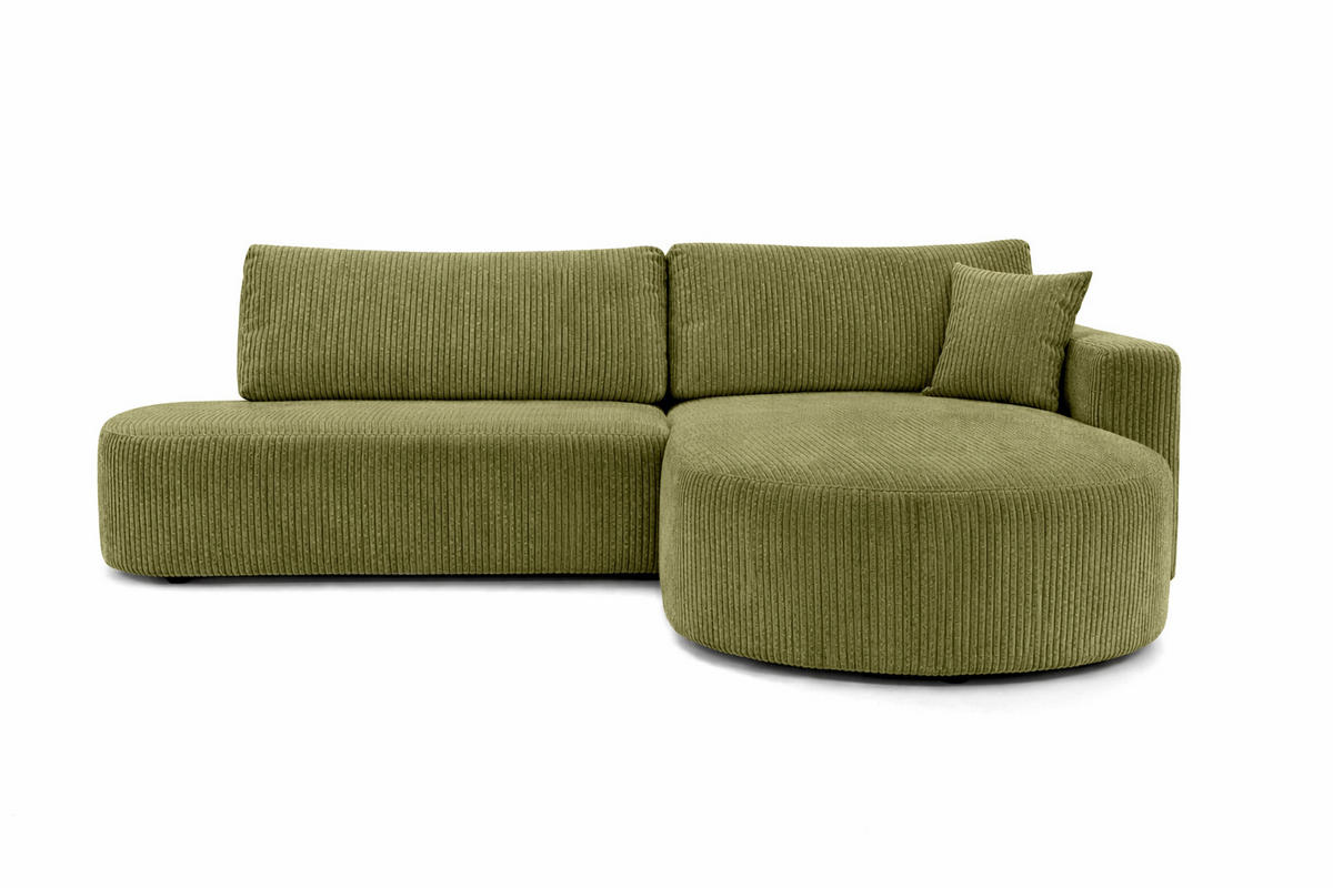 ECKSOFA Mit Schlaffunktion Und Bettkasten, Cordstoff Poso, Olive, Rechts, ROUND ONE OPEN XL - Olivgrün, Holz (262/175cm) - Kaiser Möbel