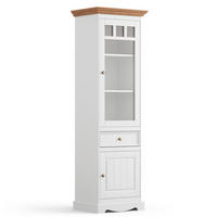 VITRINE Belluno Elegante Kiefer weiß (RAL9010) lackiert / Kiefer gebeizt, Eichefarben 59,5 / 44 / 190cm - Eichefarben/Weiß, Holz/Metall (60/190/44cm) - Feldmann-Wohnen