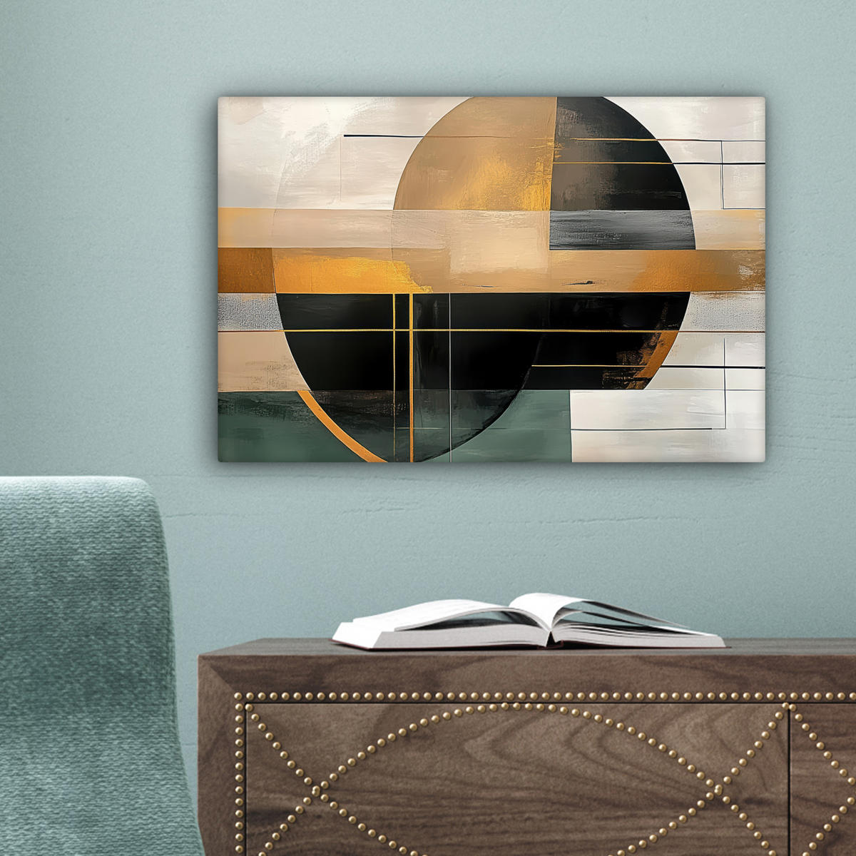 LEINWANDBILD - Abstrakt - Gold - Bronze - Grün - Formen - Modern - 30x20 - Deko XXL - Multicolor, Textil (30/20cm) - MuchoWow