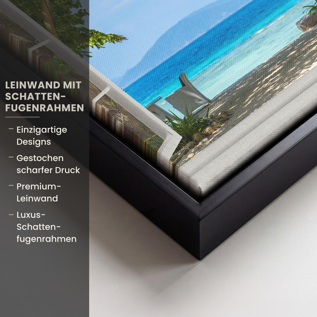 LEINWAND Bilder mit Rahmen - Aussicht - Baum - Meer - Palme - Hügel - Strand - Blau - 20x20 - Blau, Textil (20/20cm) - MuchoWow