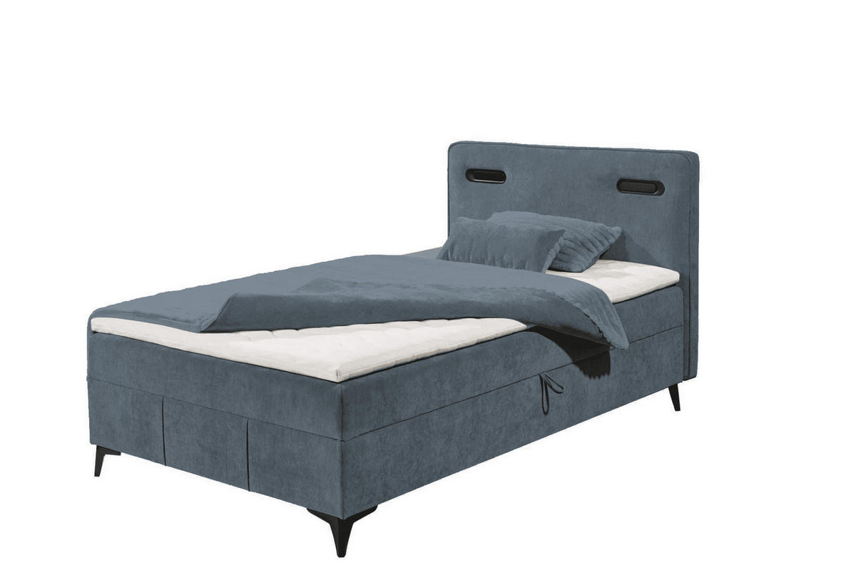 BOXBETT 120x200 inkl. Topper, Bettkasten und LED-Beleuchtung - Blau/Schwarz, Holz/Holzwerkstoff (120/200cm) - ed exciting design