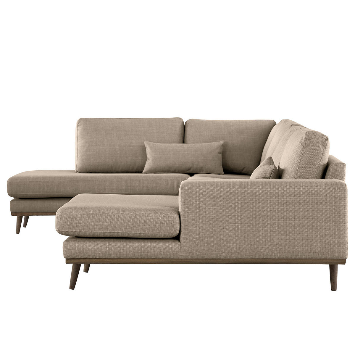 WOHNLANDSCHAFT mit Longchair - Taupe/Eichefarben, Eichenholz/Textil (371/81/219cm) - home24