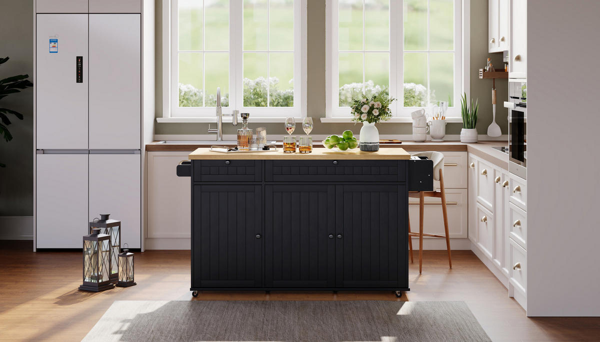 KÜCHENINSEL 137/89,5/45 cm Natur/Schwarz aus MDF mit klappbarer Arbeitsplatte - Naturfarben, Holzwerkstoff (70/89.5/137cm) - OKMYHOME