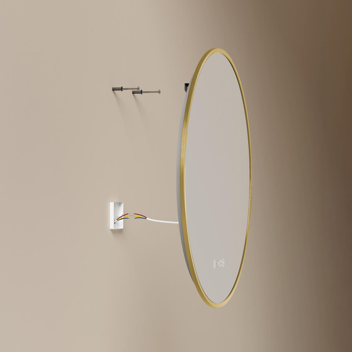 OGLEDALO KUPAONSKO okruglo s rasvjetom, zlatno Ø 80 cm - zlatne boje, staklo (80/80/3cm) - EMKE
