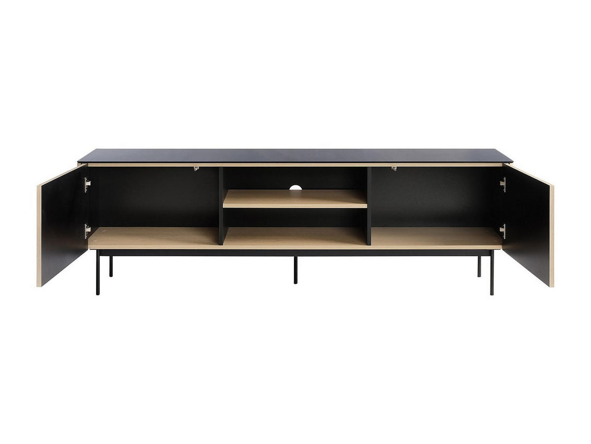 TV-BOARD - 180 cm x 39 cm - glas - schwarz, naturfarben hell Sayera - Schwarz/Naturfarben, Glas/Holz (180/57/39cm) - Vente-Unique