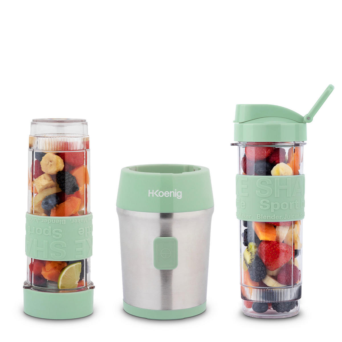 SMOOTHIE Maker SMOO18 Grün, 570ml, BPA-frei, 2 tragbare Flaschen, Edelstahlklingen, 300W - Grün, Metall (11.3/35/15cm) - HKoenig