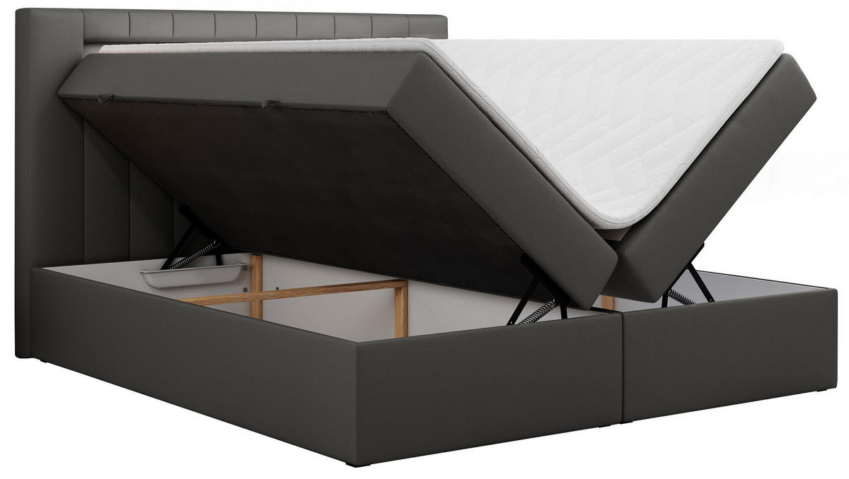 BOXBETT GOLD-5 LED 200/200 Dunkelgrau Kunstleder - H3 - Dunkelgrau, Holz/Textil (200/200cm) - MKS