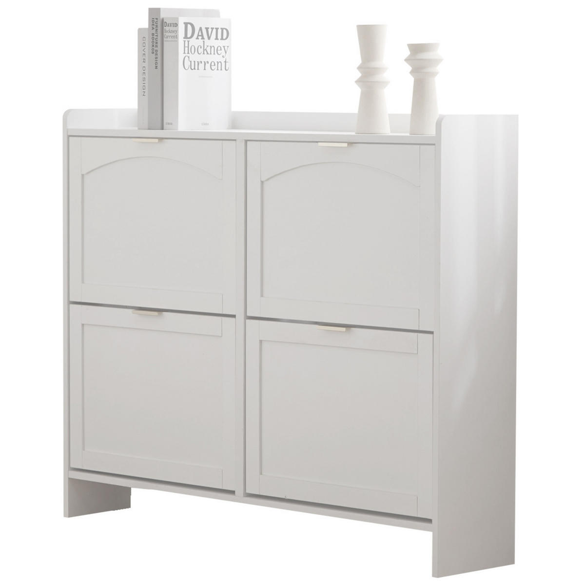 SCHUHSCHRANK 110/24/90 cm mit 4 Klappenfächern, verstellbaren Einlegeböden und offener Ablage, Weiß - Weiß, Holzwerkstoff (110/90/24cm) - Redom