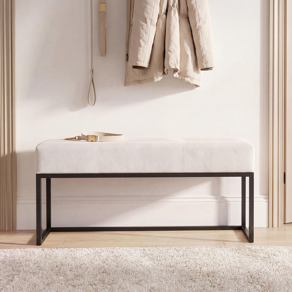 POLSTERBANK PURE 100 cm Metallgestell, Schwarz / Creme - Creme/Schwarz, Textil/Metall (100/44/30cm) - Idohome