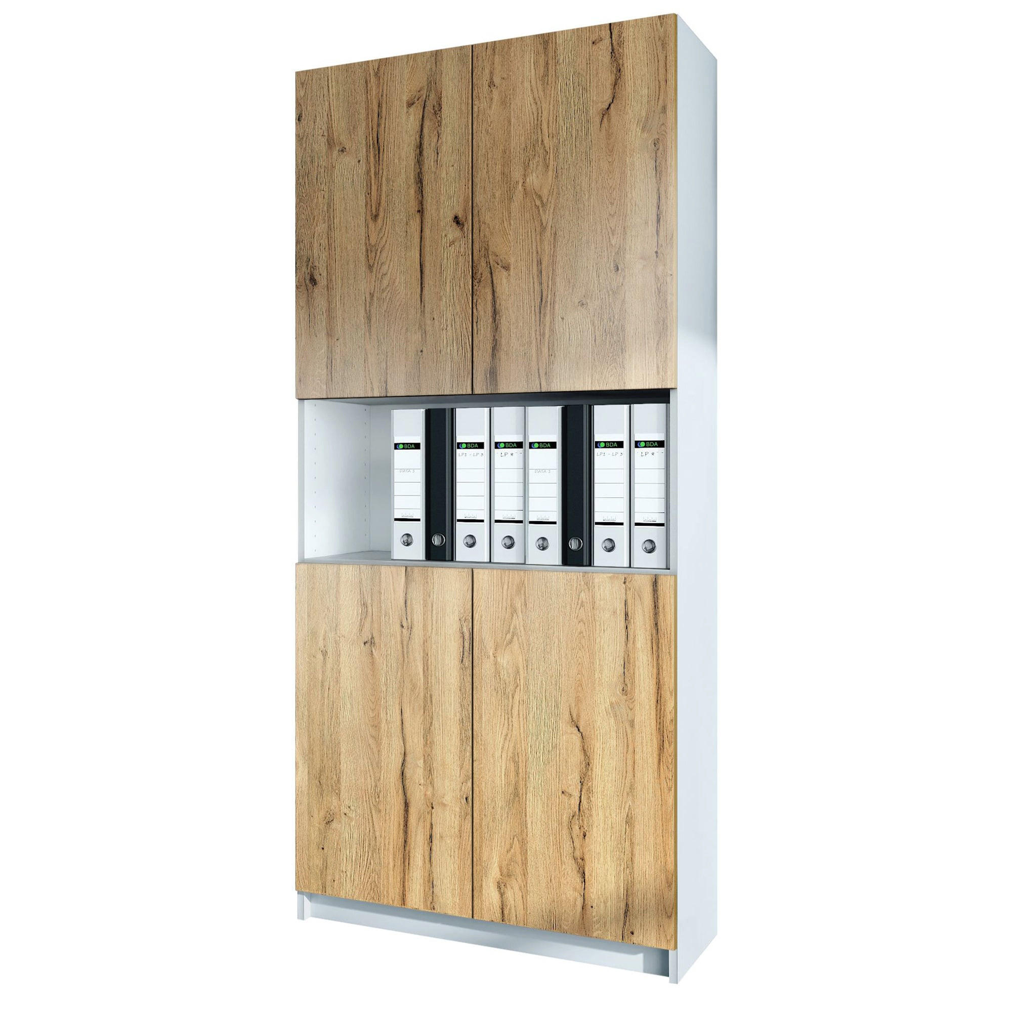 AKTENSCHRANK Elona M2, Büroschrank mit Soft-Close & Push-to-Open, Weiß/Eiche Natur (82 x 184 x 37 cm) - Eiche Wotan, Holzwerkstoff (82/184/37cm) - InnoFurn
