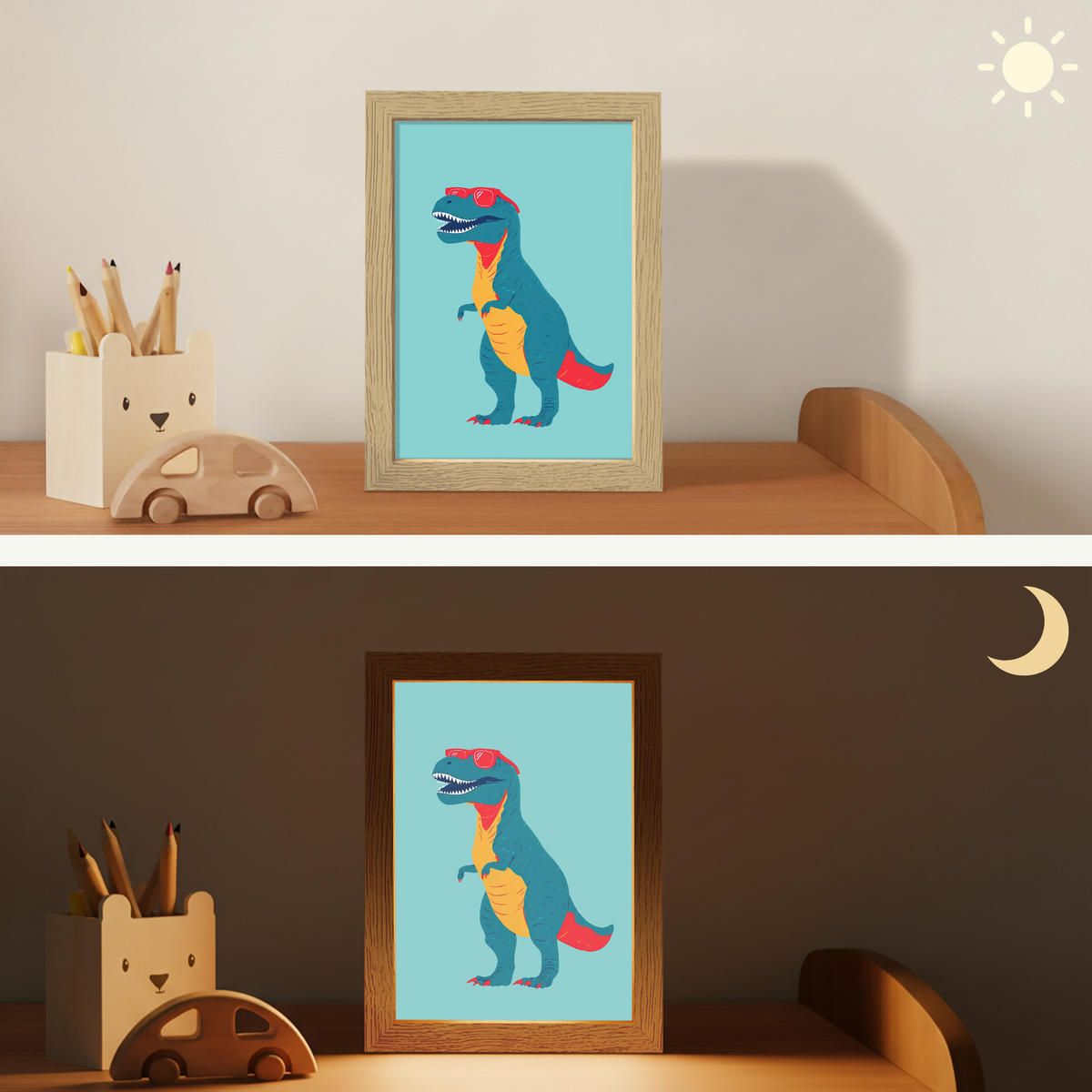 NACHTTISCHLAMPE Dinosaurier - Blau - Sonnenbrille 15x20 cm - Hellblau, Holzwerkstoff (8/15/20cm)