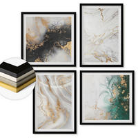 WANDBILDER 4er-Set - 50x50 cm & 40x60 cm Schwarzer Rahmen - Abstrakte Muster weiß schwarz grün - Schwarz, Kunststoff (50/50cm) - ArtPrintCave