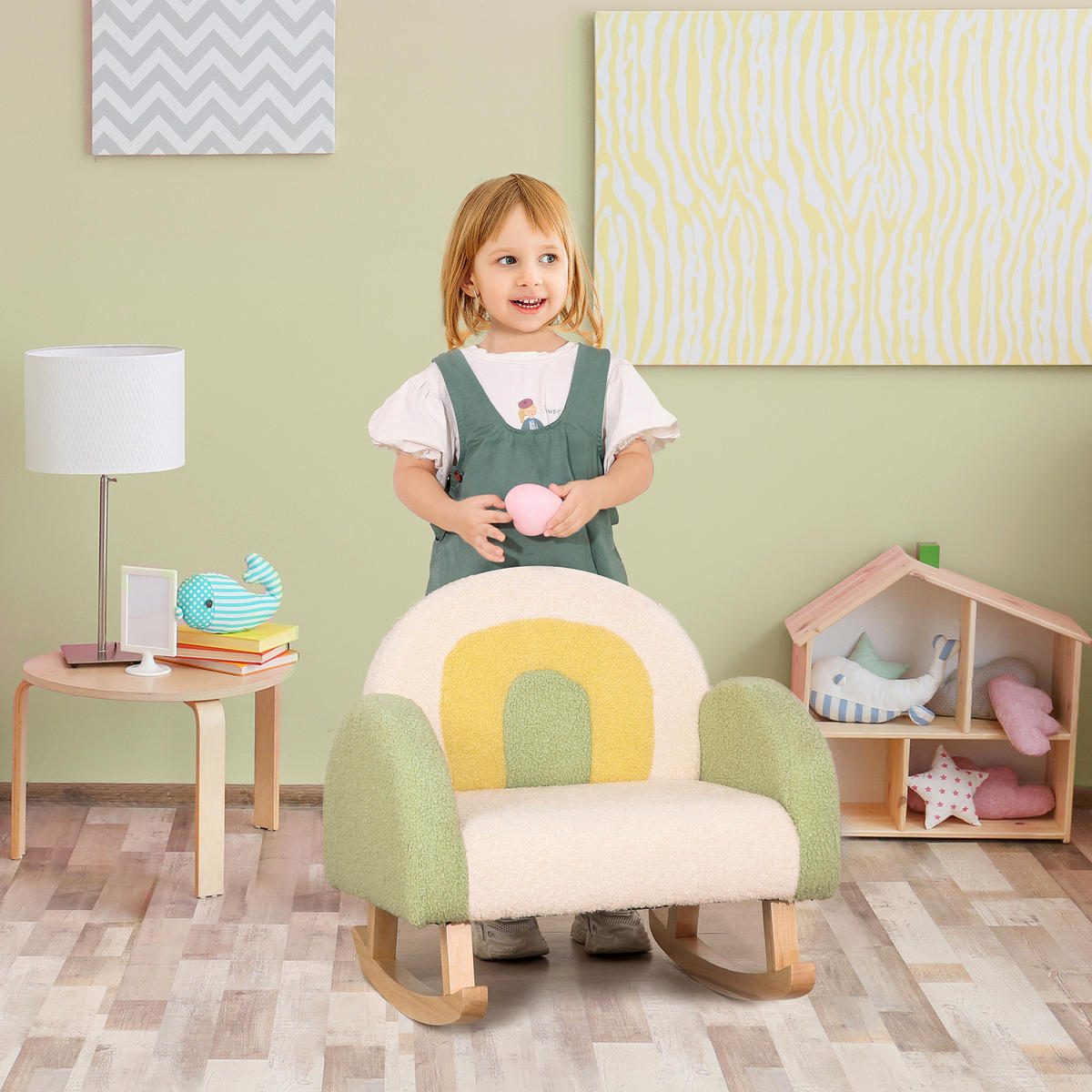 KINDERSOFA, Grün, Lammfellimitat - Grün, Holz (45/44/50cm) - HOMCOM