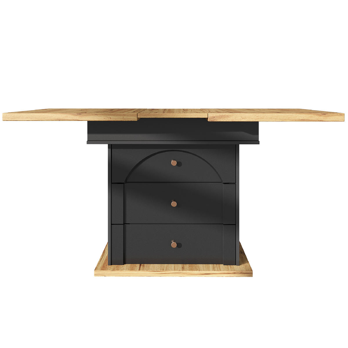 ESSTISCH Ausziehbarer aus MDF mit Stauraum & Klapptür, 110–140/80/75 cm, Schwarz/Natur - Schwarz, Holzwerkstoff (110/80/75cm) - Redom