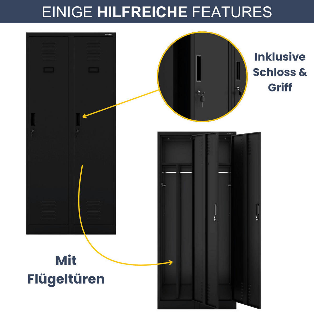 UMKLEIDESCHRANK Spind WIEN 2 Abteile 180x80x50cm Schwarz - Schwarz, Metall (80/180/50cm) - DELUKE