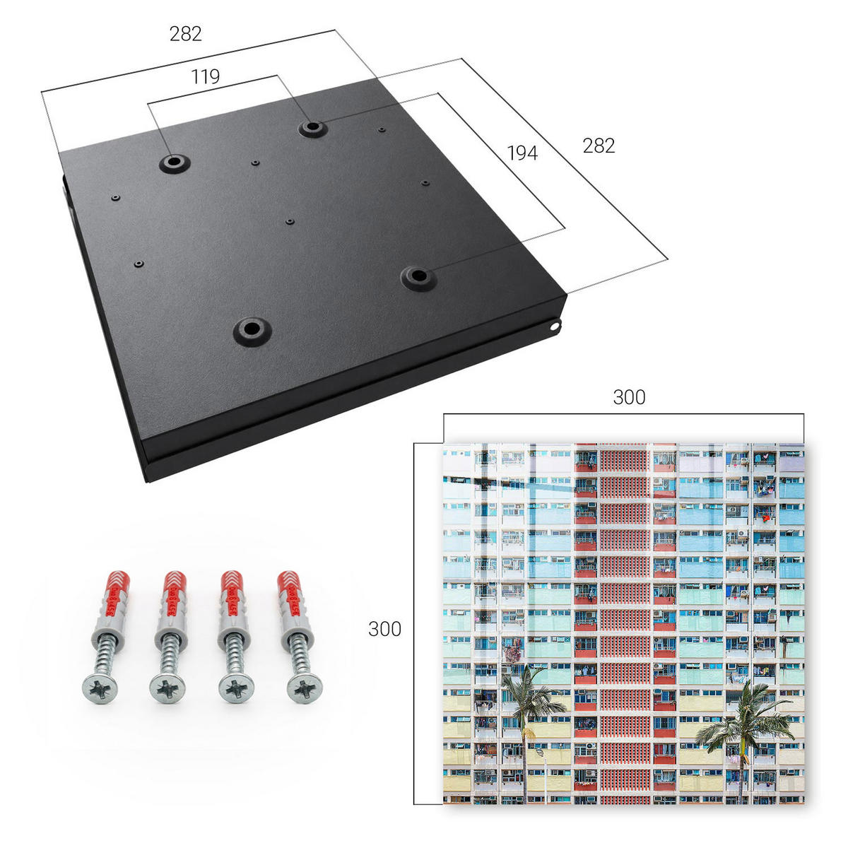 SCHLÜSSELBOX Schwarz 30x30 cm- Türöffnung nach rechts - Farbenfrohe Architektur - Rot, Metall (30/30/5cm) - TULUP
