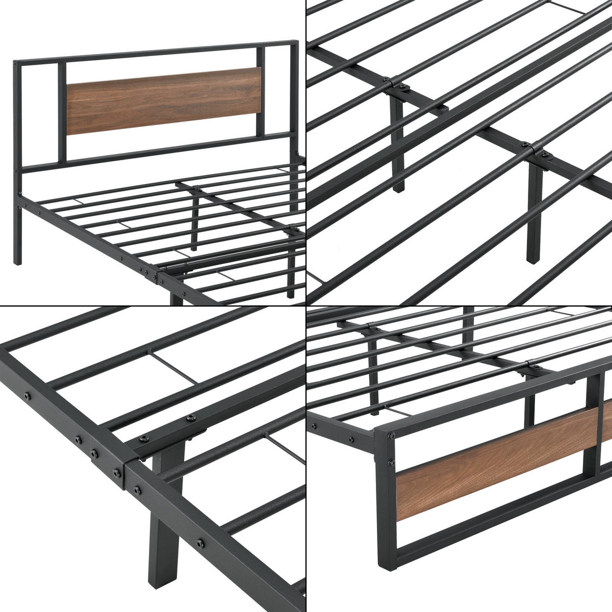 METALLBETT Villach - Schwarz, Metall (140/200cm) - [en.casa]