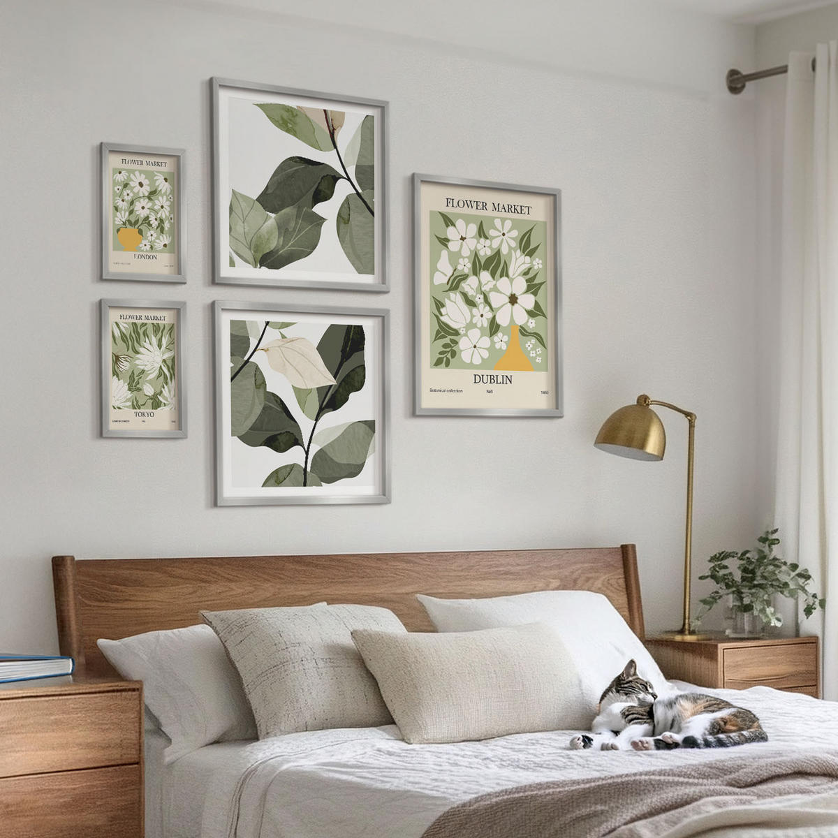 WANDBILDER 5er Set - 50x50 cm & 20x30 cm & 40x60 cm Silberner Rahmen - Blumenmuster London Dublin - Silberfarben, Kunststoff (40/60cm) - ArtPrintCave