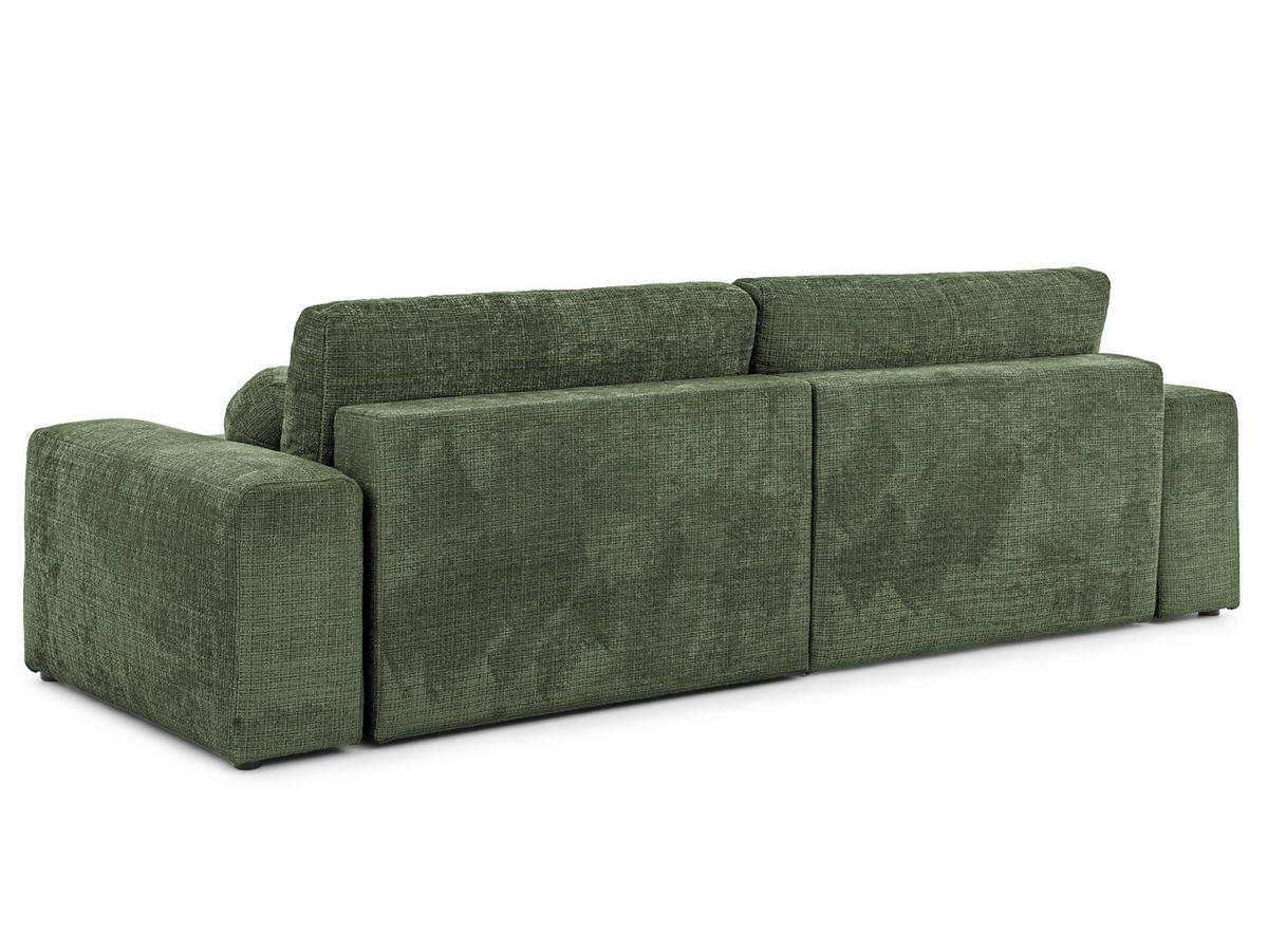 ECKSOFA Puffy mit Schlaffunktion und Bettkasten - besonders weich und puffig aus Grün Chenille-Stoff - Ottomane rechts - Schwarz/Grün, Holz/Kunststoff (266/138cm) - S-Style Möbel