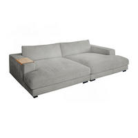 BIG SOFA XL MIT TABLETT NATUR MADELINE Hellgrau Cord - Hellgrau/Schwarz, Kunststoff/Textil (290/85/190cm) - KAWOLA