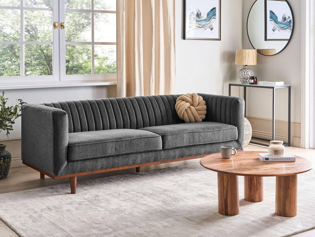 3-SITZER-SOFA dunkelgrau Skaule - Dunkelbraun/Grau, Textil (205/71/82cm) - Beliani
