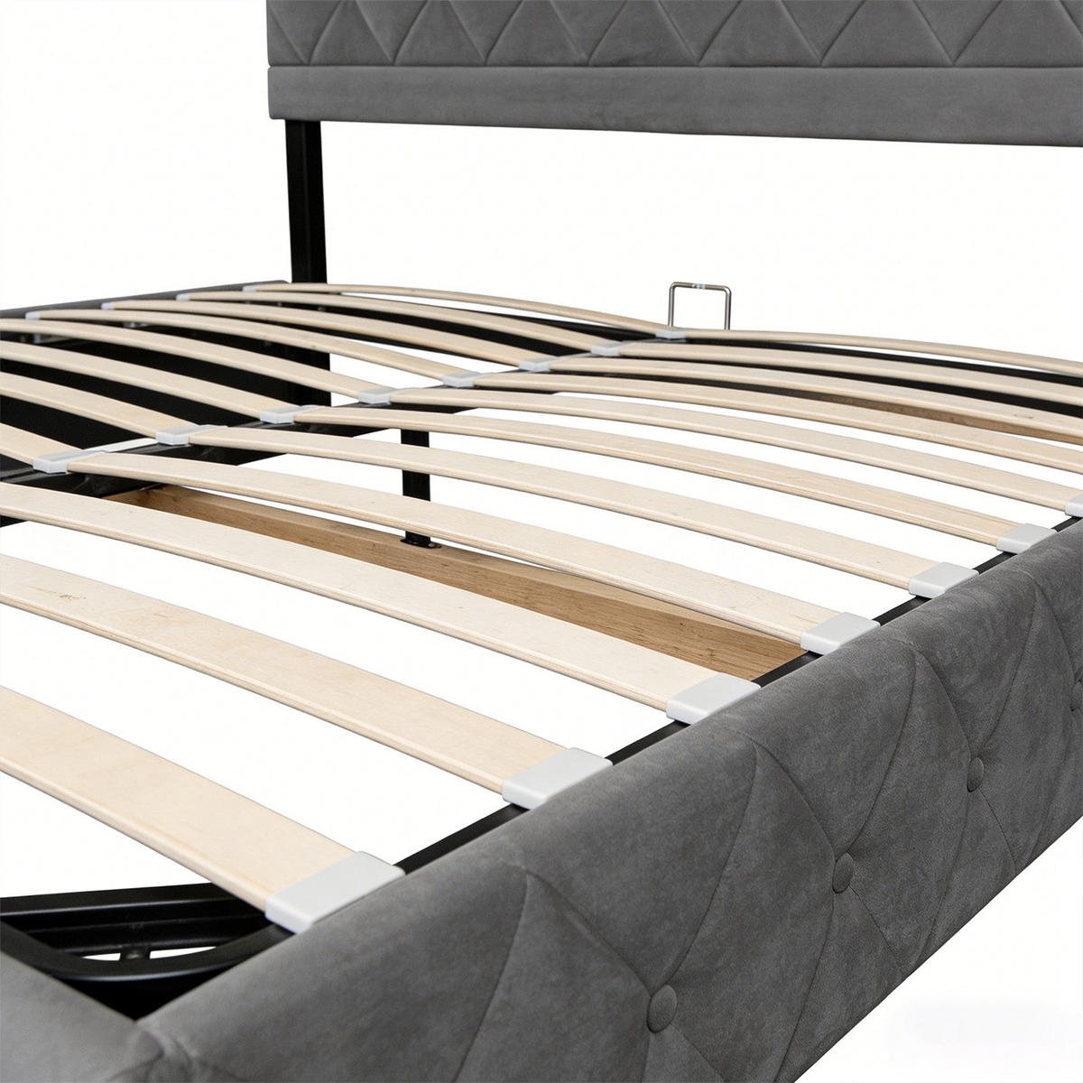 POLSTERBETT 90/190 cm Grau mit hydraulischem Stauraum aus Samt - Grau, Holzwerkstoff (90/190cm) - OKWISH