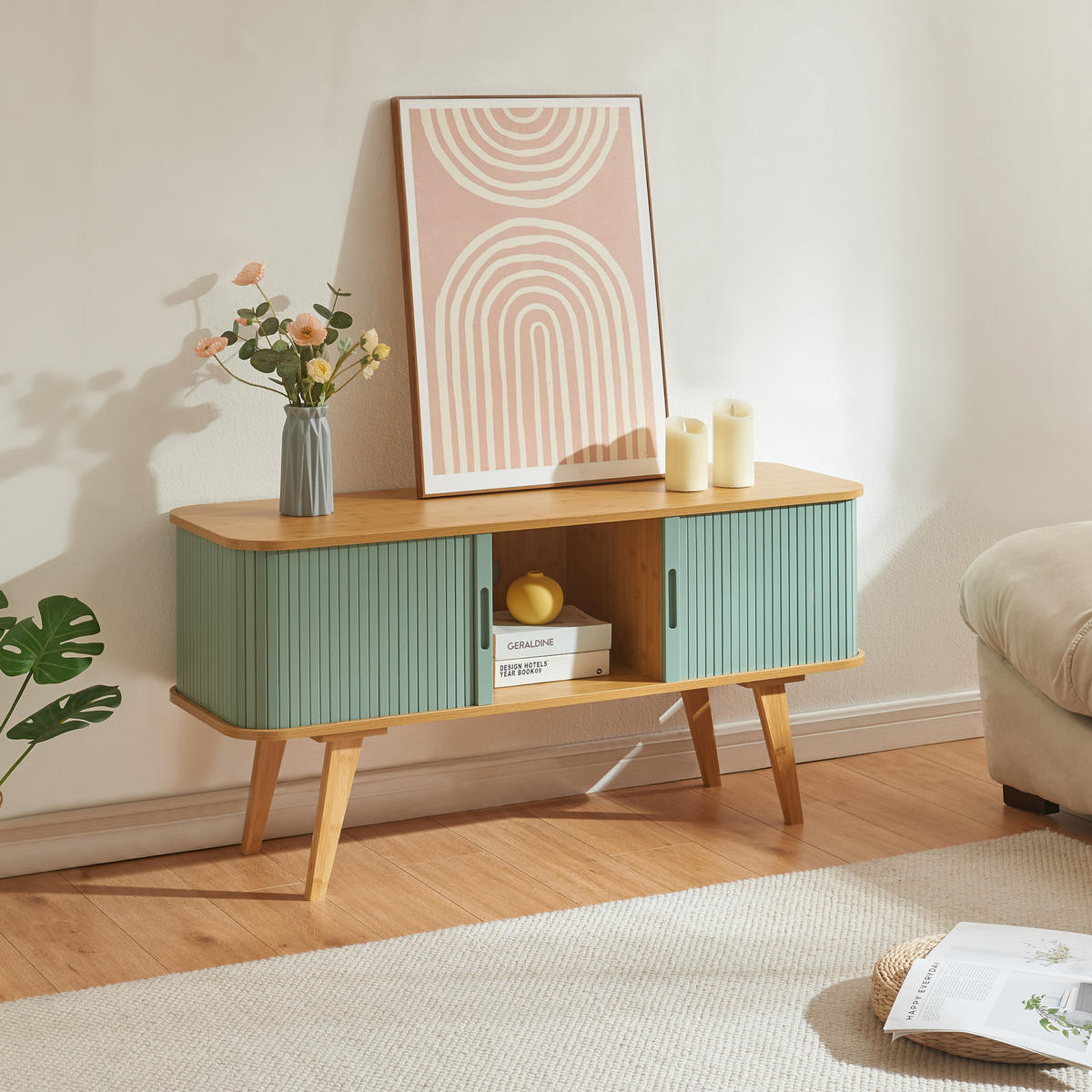 TV-ELEMENT Tysvær - Blau, Holz/Holzwerkstoff (120/58/40cm) - [en.casa]