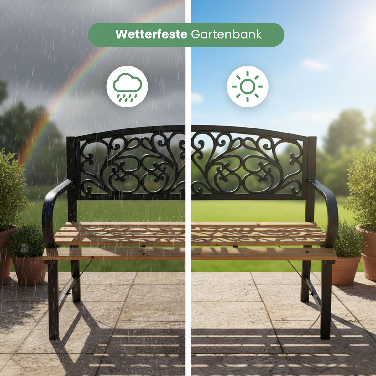 GARTENBANK NERINA Schwarz 118 x 87 x 51,5 cm - Schwarz/Braun, Holz/Metall (118/87/51.5cm) - Akord