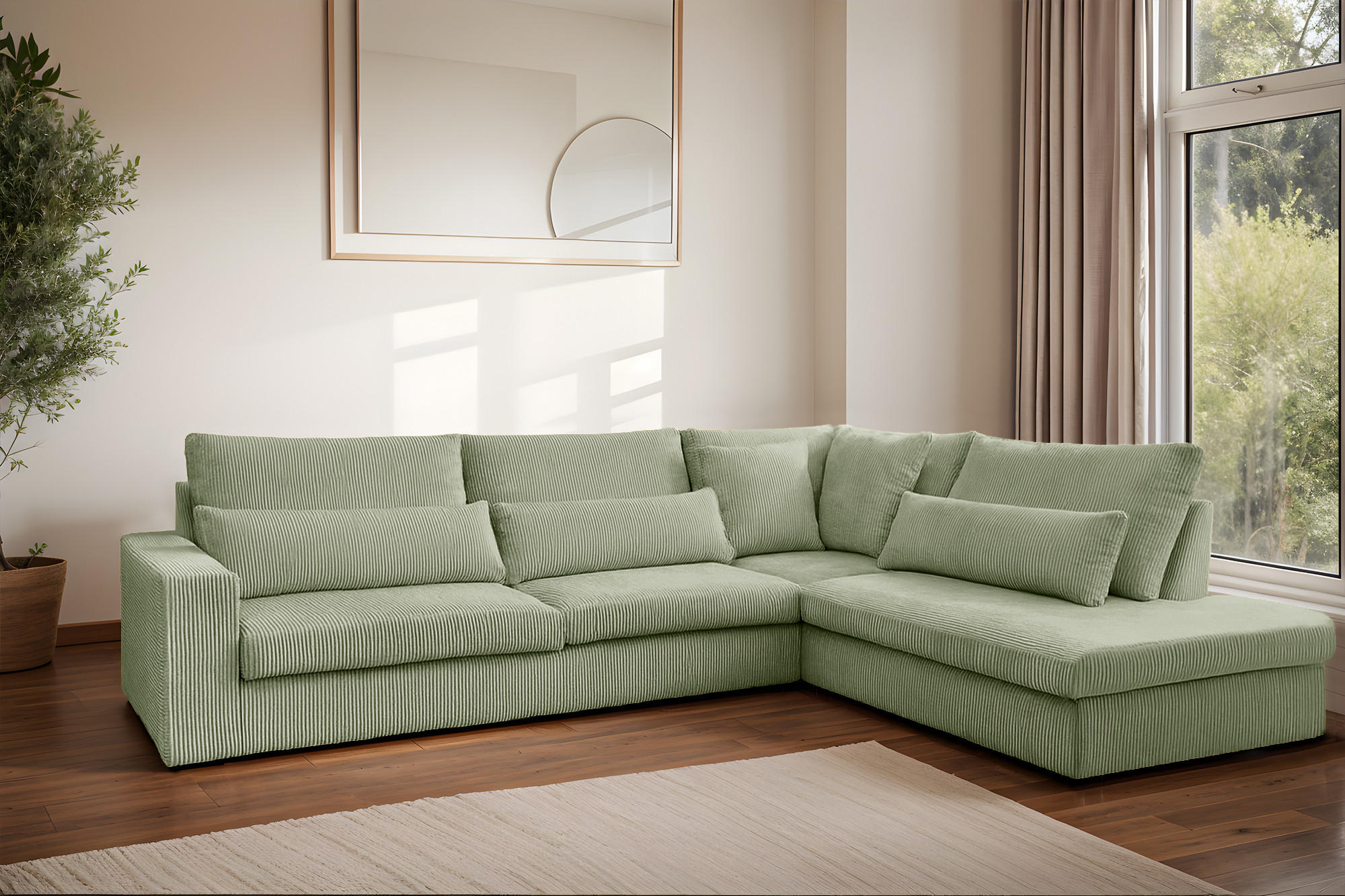 ECKSOFA L-Form SVEN Stoff Poso Hellgrün Rechts - Hellgrün, Textil (315/245cm) - Kaiser Möbel