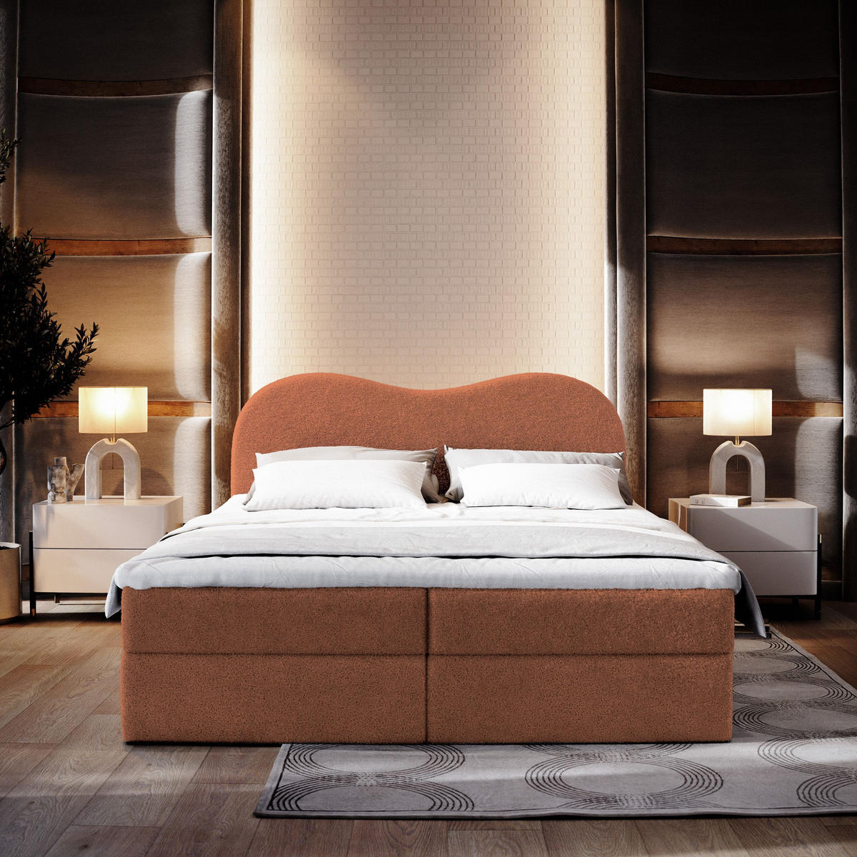 BOXBETT FLUVIA N 180x200 cm mit Matratze und Topper - Orange - Orange, Holz (180/200cm) - MASSENO