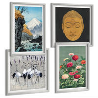 BILDER SET 4er Set - 50x50 cm & 40x60 cm Silberner Rahmen - Japanische Natur und Japandi-Stil - Silberfarben, Kunststoff (50/50cm) - TULUP