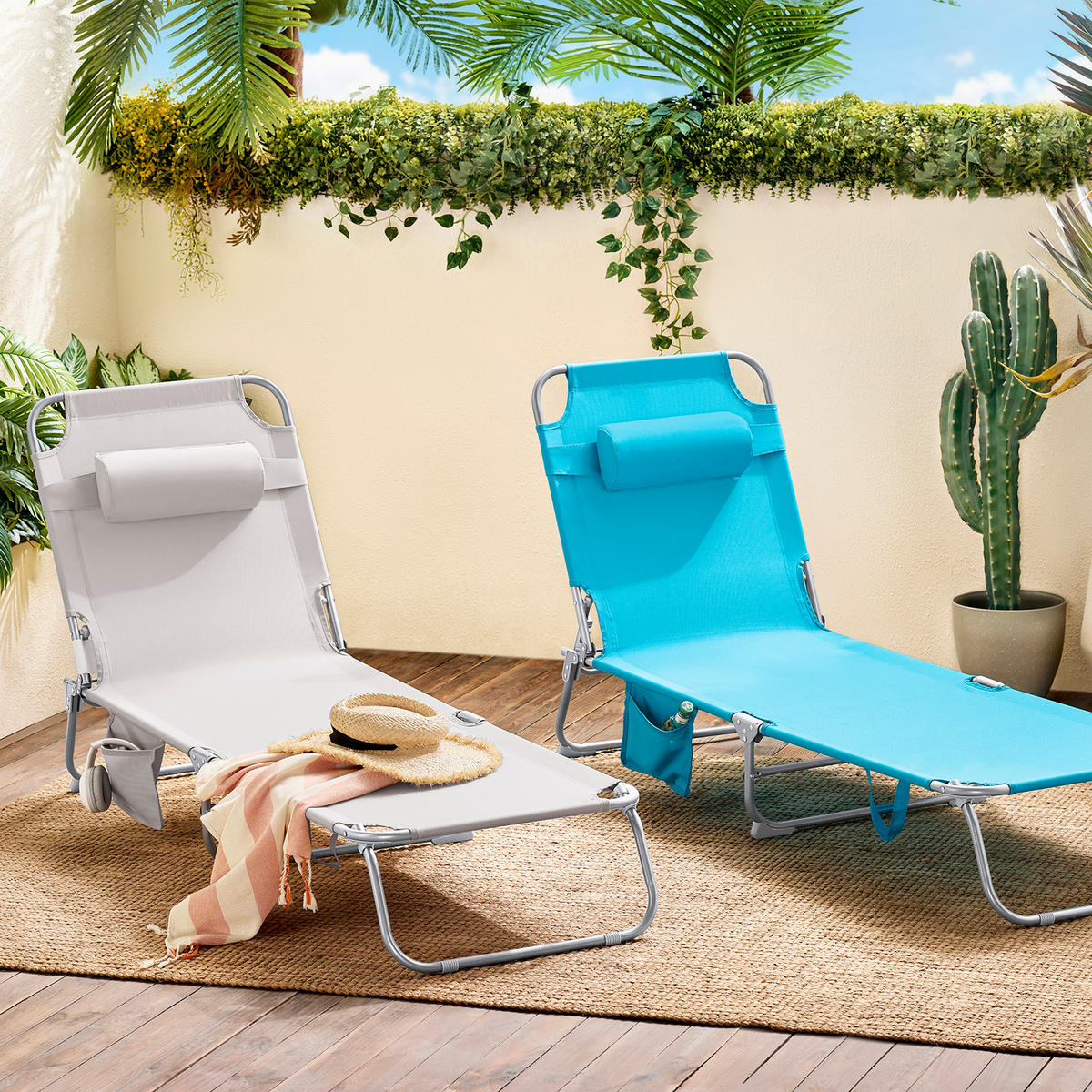 SONNENLIEGE 2er Set Beige - Beige, Textil/Metall (195/58/63cm) - SoBuy