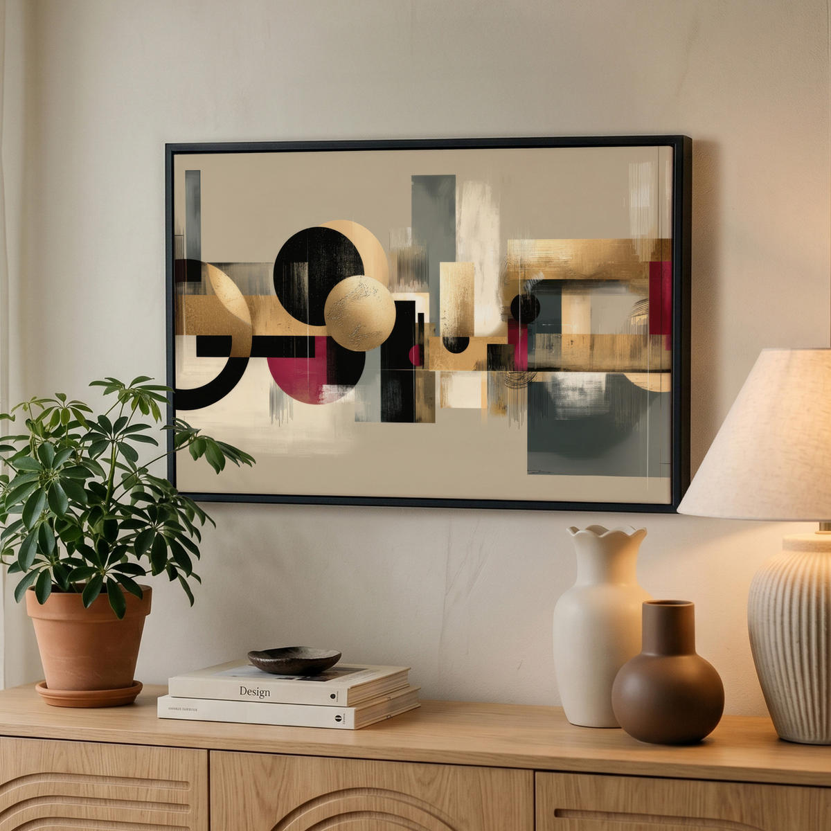 LEINWAND Bilder mit Rahmen - Abstrakt - Formen - Beige - Texturen - 60x40 - Beige, Textil (60/40cm) - MuchoWow