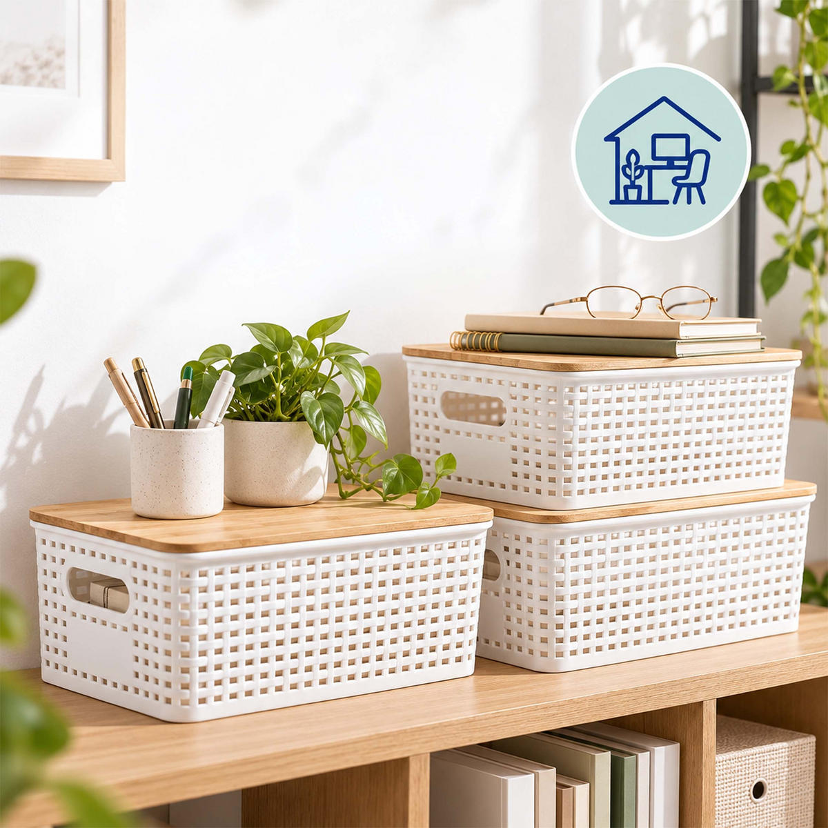 ÚLOŽNÉ BOXY Černá 6dílná-sada bambusové-víko - černá, dřevo/plast (25.5/11/18.5cm) - Relaxdays
