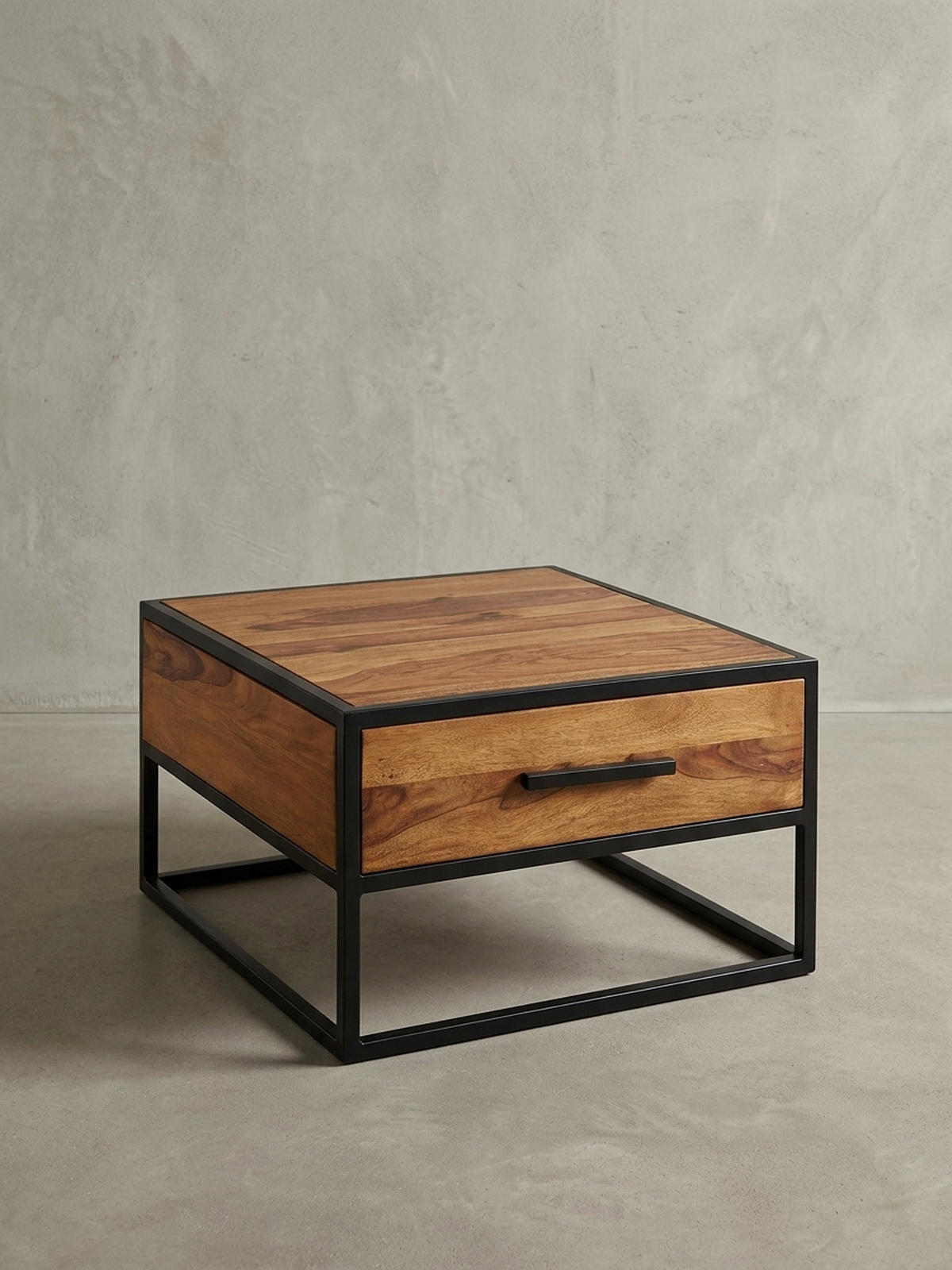 COUCHTISCH Industriestil, Metall und Holz, mit Schublade, 50 kg Tragkraft - Schwarz/Braun, Holz/Metall (65/65/38cm) - KADIMA DESIGN