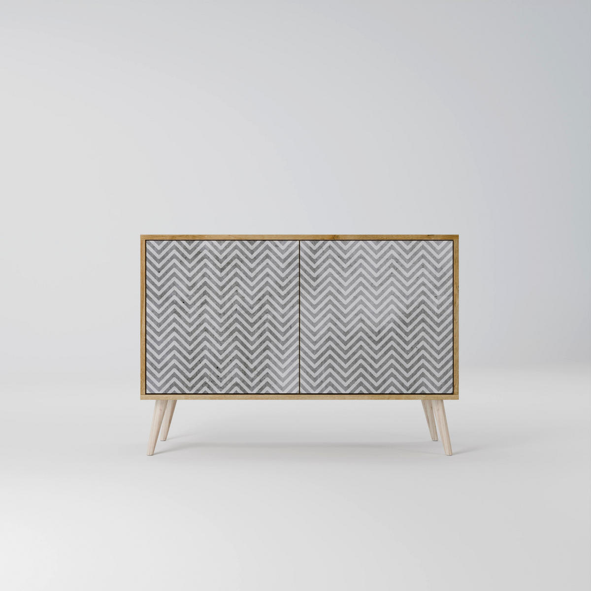 SIDEBOARD CONCRETE ZIG ZAG, Eicheneffekt, 111x42x77,5 cm, 2 Türen - Eichefarben/Buchefarben, Holzwerkstoff/Buchenholz (111/77.5/42cm) - SpaceRebels