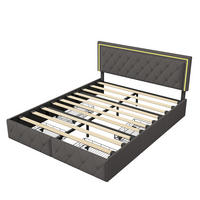 POLSTERBETT 140x200 cm LED 4 Schubladen PU Leder grau - Grau, Holz (140/200cm) - LEBENLANG