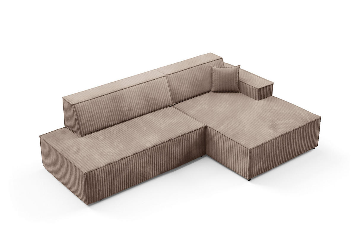 ECKSOFA TESSO R-S Braun Kordstoff mit Schlaffunktion - Braun, Holz (247/170cm) - MASSENO