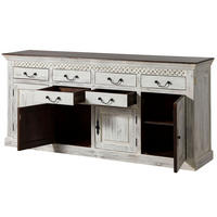 SIDEBOARD Mango / Akazie 200x45x90 weiß gewachst CASTLE-ANTIK #108 - Weiß, Holz (200/90/45cm) - Massivmoebel24